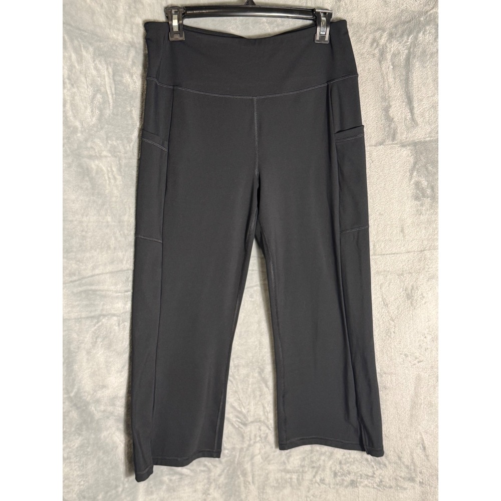 Promover Womens Black High Waisted Yoga Capri Pants with Pockets Size L 
YJ19001